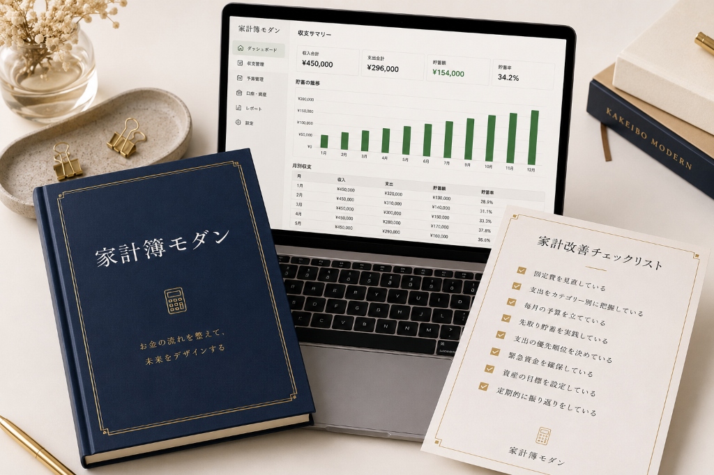 家計簿モダン - ガイドブック、スプレッドシート、チェックリスト完全セット